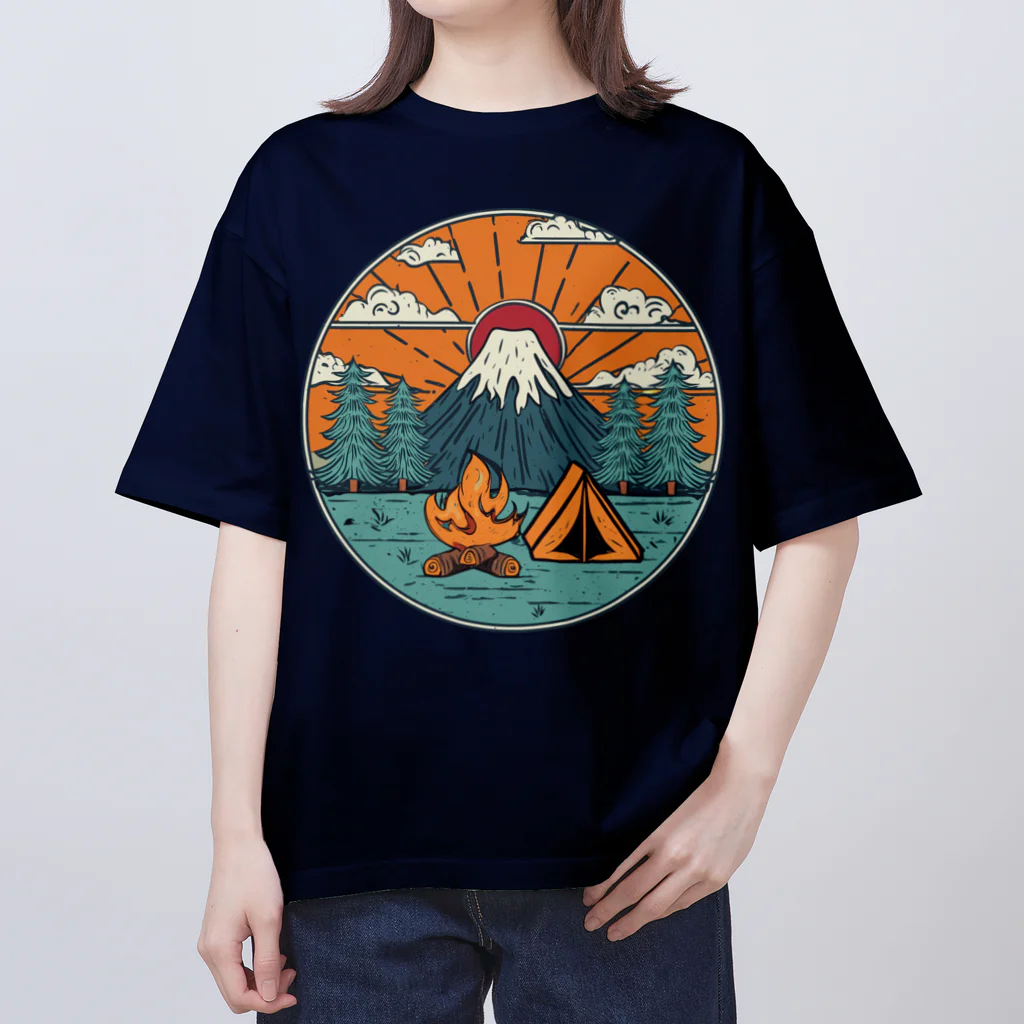 akicamの富士山とキャンプ オーバーサイズTシャツ