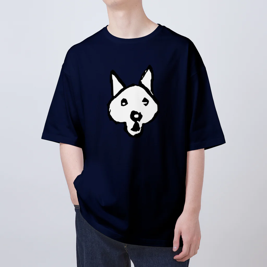 せいろ飯店のびっくりした犬（白塗り） オーバーサイズTシャツ