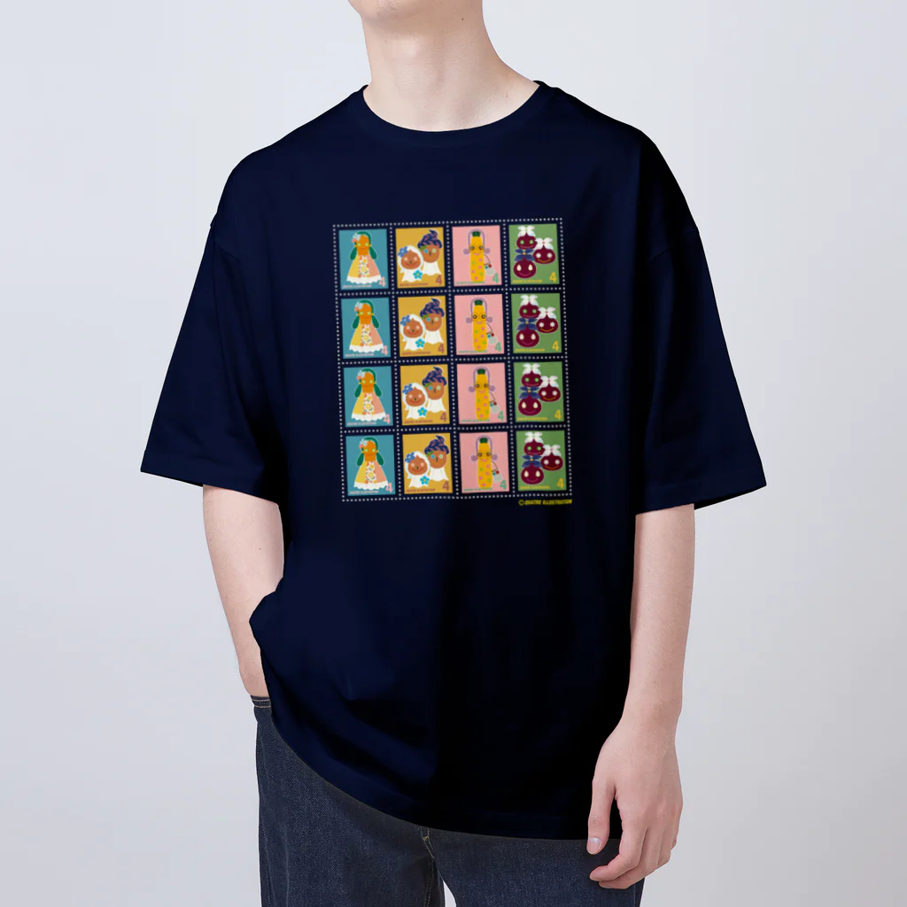 Quatre Illustrationのキャトル切手_お野菜ファッションショーA 4×4 Oversized T-Shirt