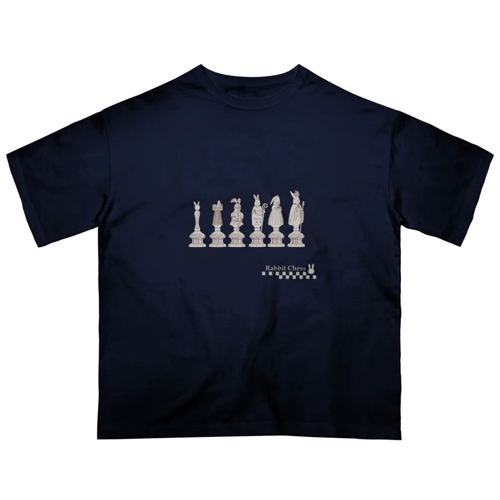 鬼鞍 ONIKURAのRabbit Chess line drawing　ホワイト オーバーサイズTシャツ