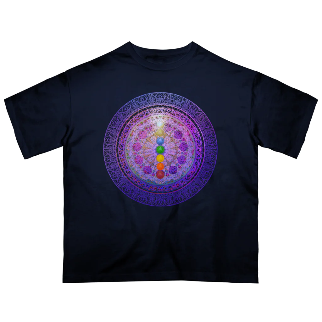 💖宇宙整体♪🌈♪こころからだチャンネル♪💖の宇宙曼荼羅cakraバランスレインボー オーバーサイズTシャツ