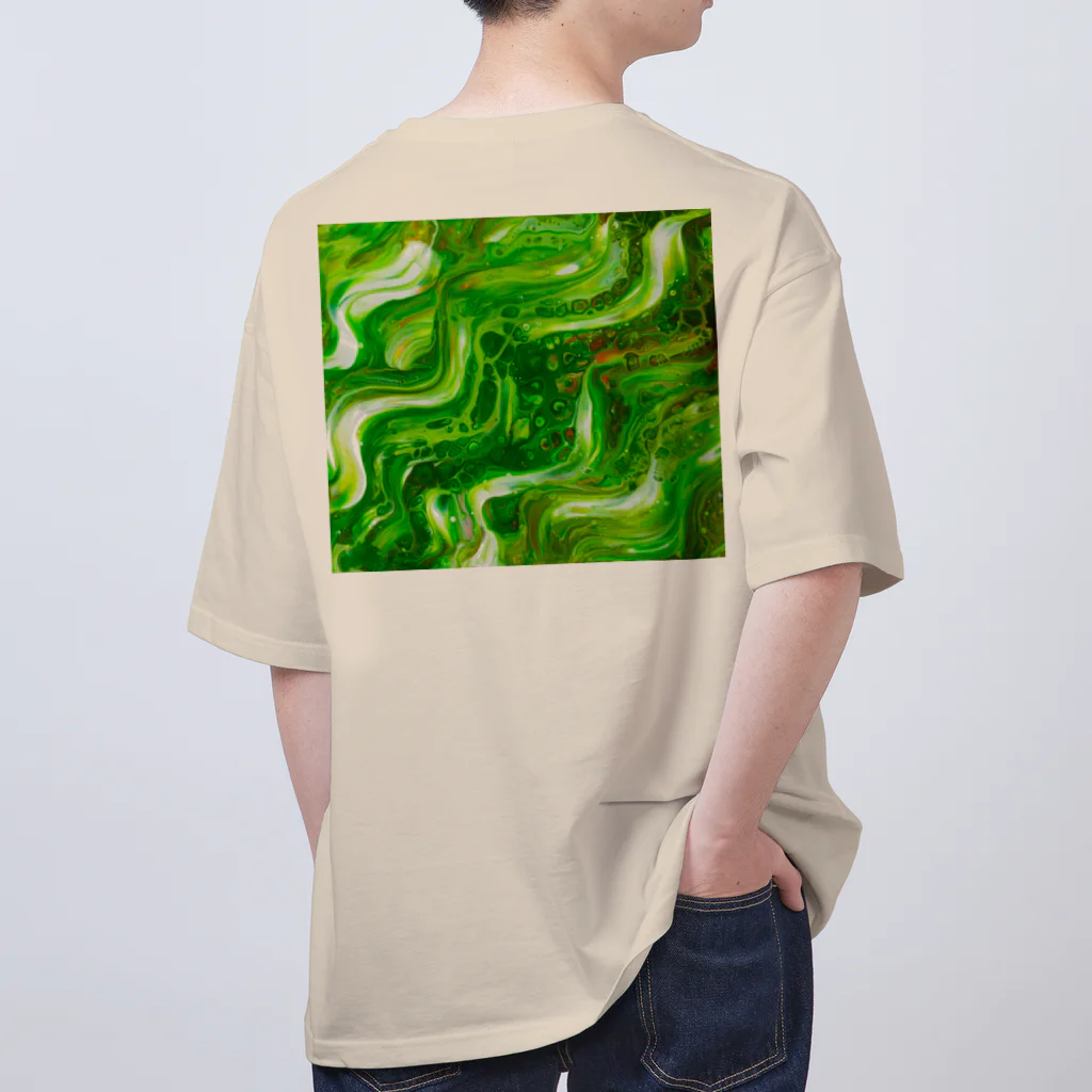 luontoiroのウェーブ　緑 オーバーサイズTシャツ