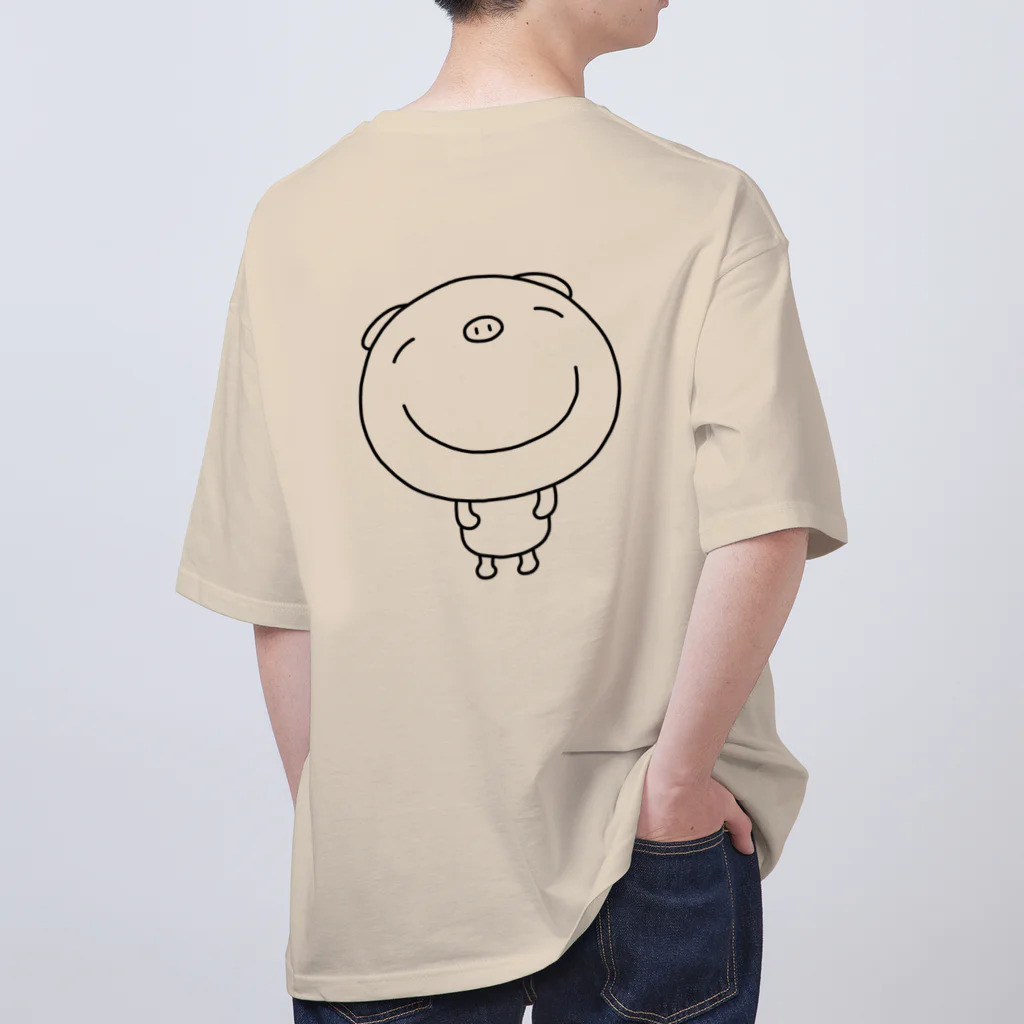 nijishokuninのなかいさんちのぶた(ありがとう)黒 オーバーサイズTシャツ