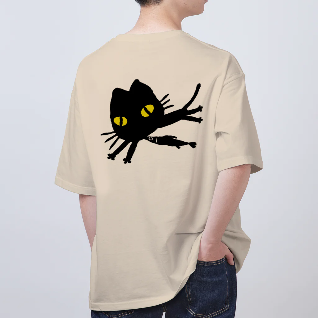 まみおデザインの黒ネコとサンマ Oversized T-Shirt