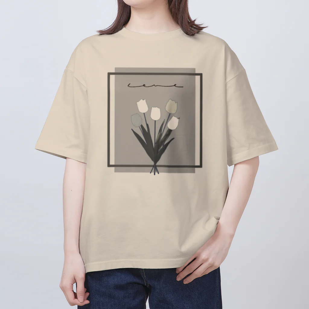 rilybiiのgrayish color × white × charcoal ×  tulip bouquet オーバーサイズTシャツ