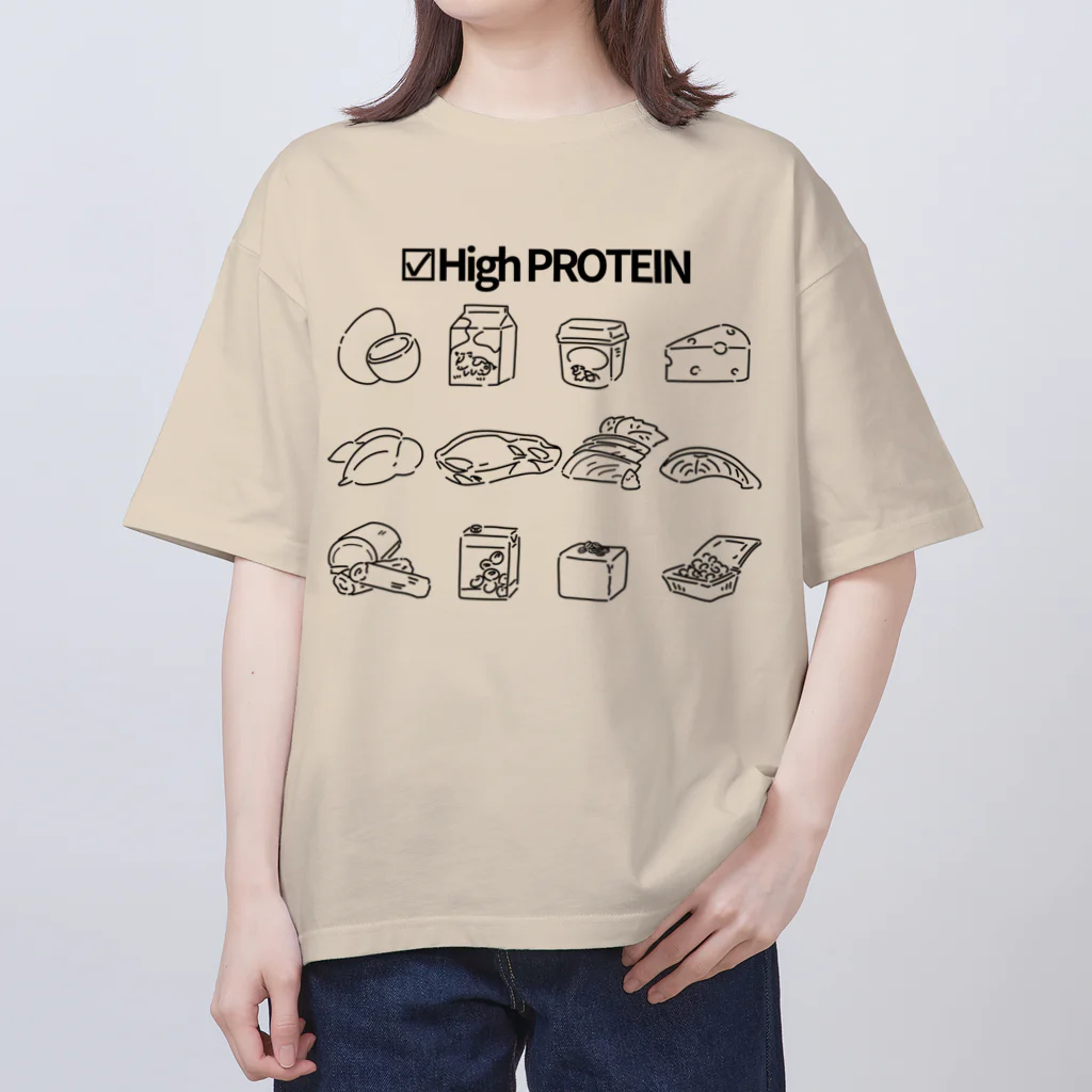 Kの☑High PROTEIN(モノクロ) オーバーサイズTシャツ