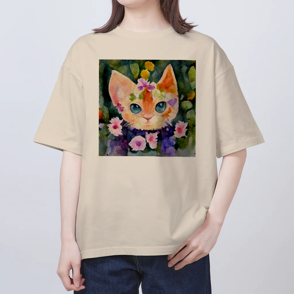 ccaattの花畑で子猫とかくれんぼ オーバーサイズTシャツ