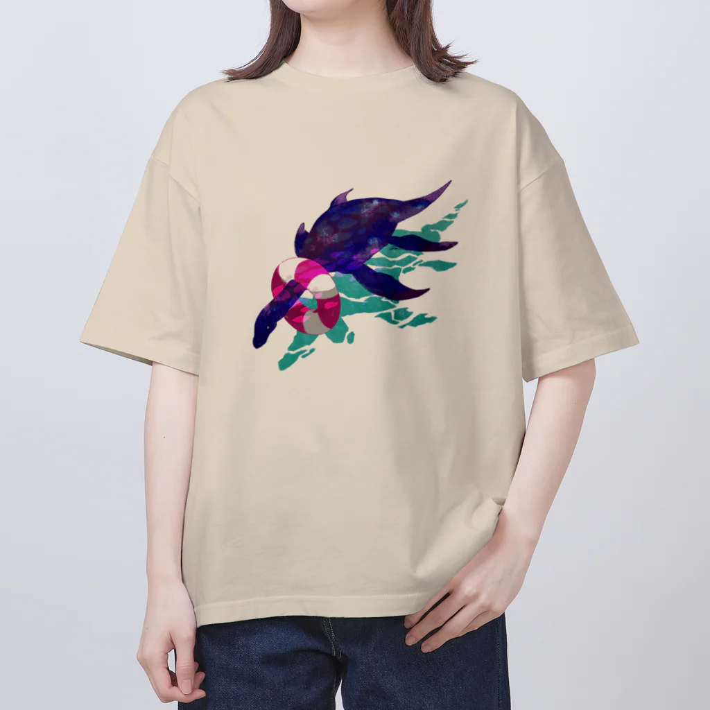 rakkosoda / コマイの首長竜と浮輪 オーバーサイズTシャツ