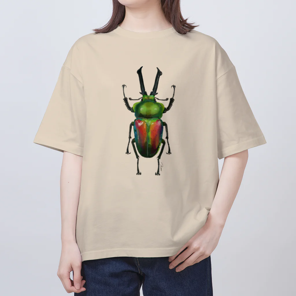 昆虫画のニジイロクワガタ オーバーサイズTシャツ
