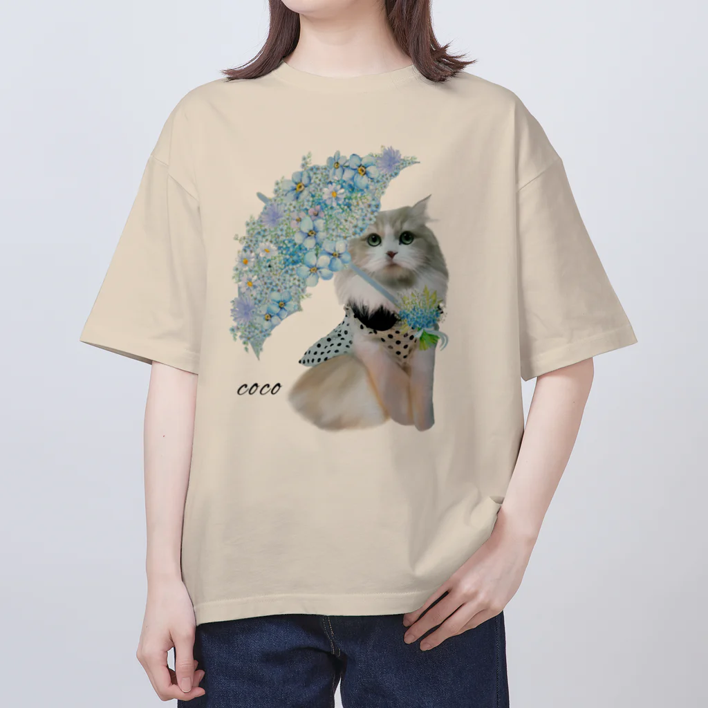 ゆきリンアート【保護猫活動 支援】の花傘ーcocoちゃん オーバーサイズTシャツ