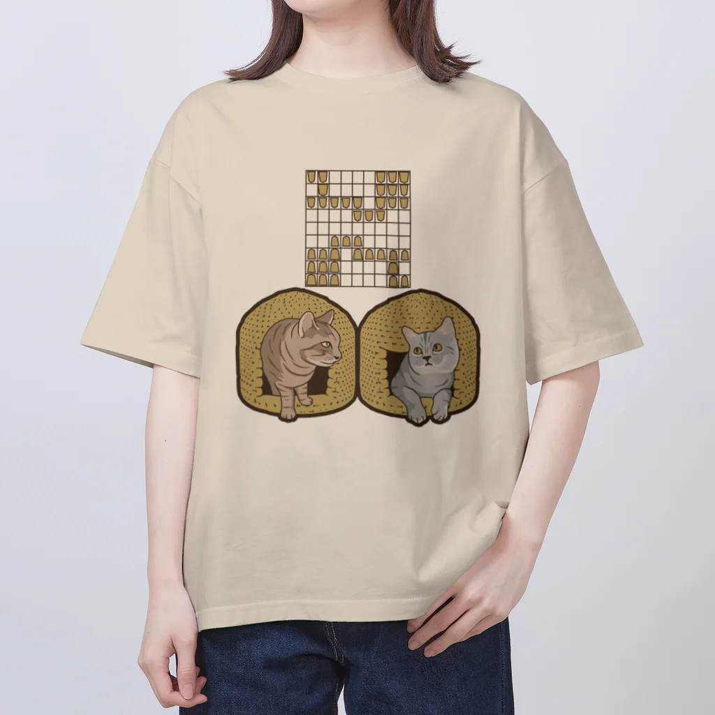 愛棋堂の相穴熊戦（猫ちぐら） オーバーサイズTシャツ