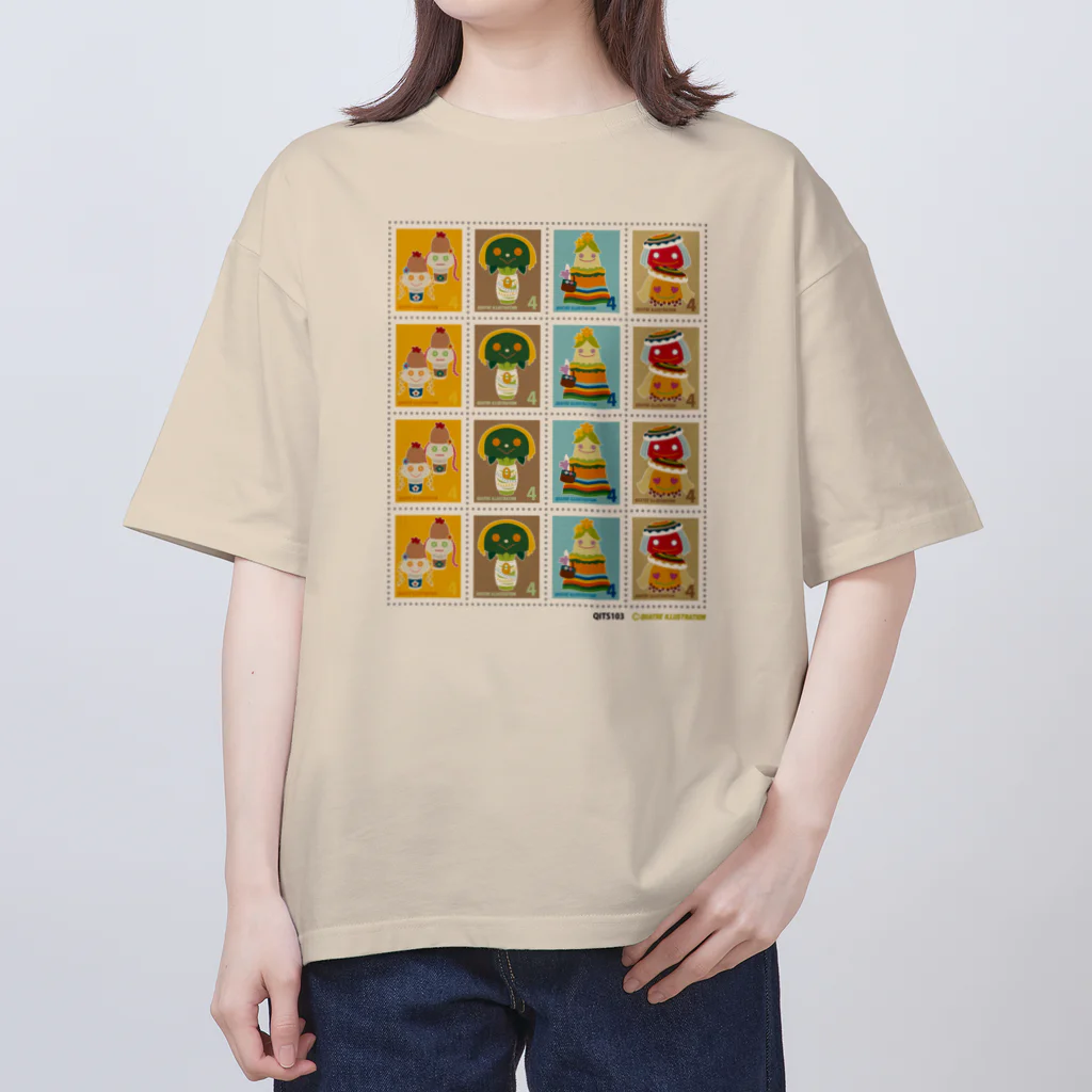 Quatre Illustrationのキャトル切手_お野菜ファッションB 4×4 オーバーサイズTシャツ