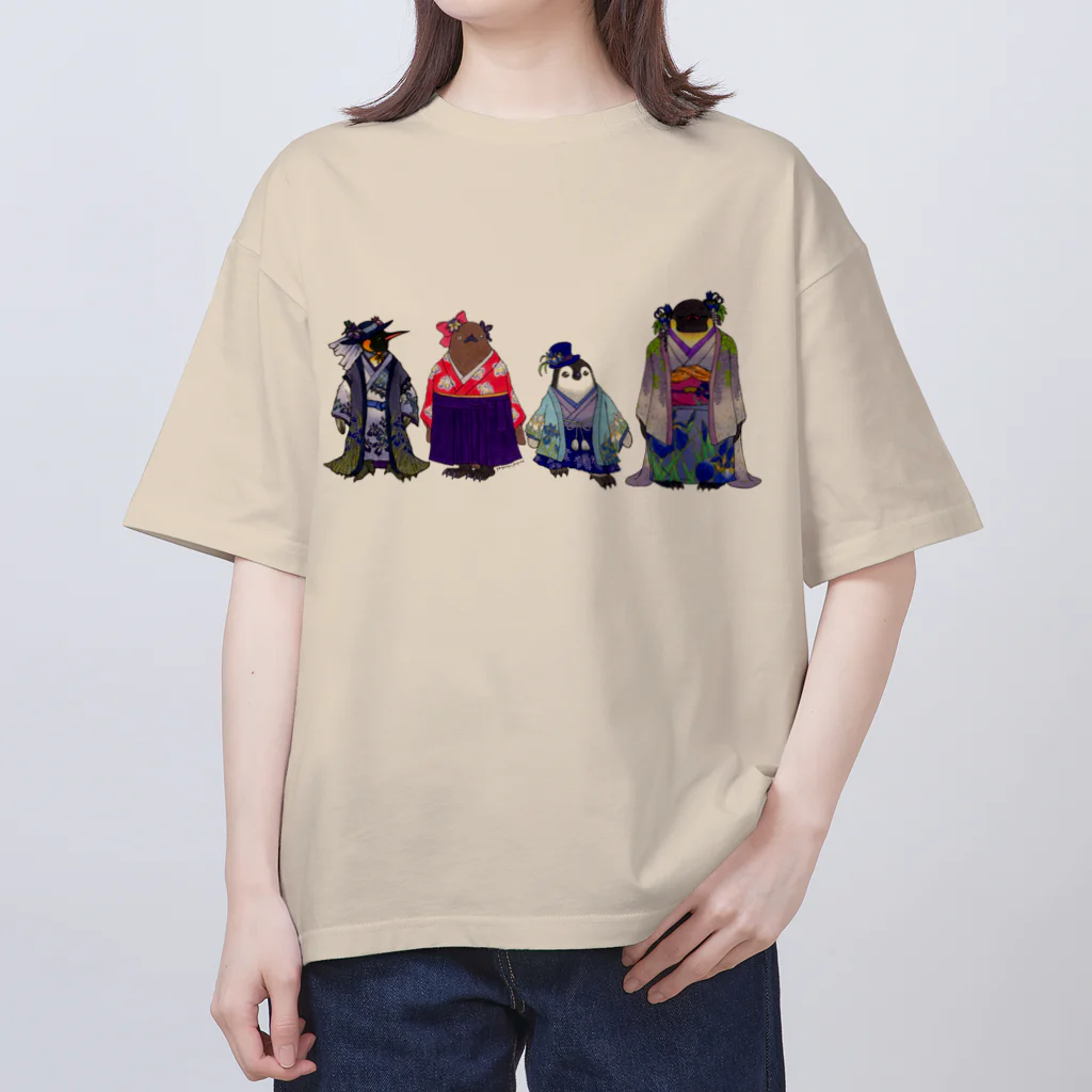 ヤママユ(ヤママユ・ペンギイナ)のいずれ菖蒲か杜若₋Aptenodytes Kimono Penguins- オーバーサイズTシャツ