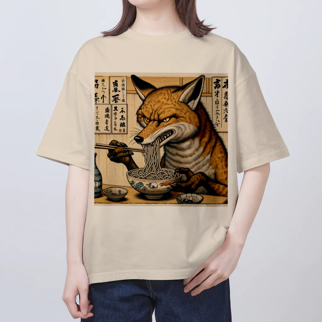 いきもの戯画のきつね蕎麦 オーバーサイズTシャツ