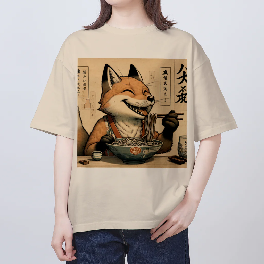 いきもの戯画のきつねそば オーバーサイズTシャツ