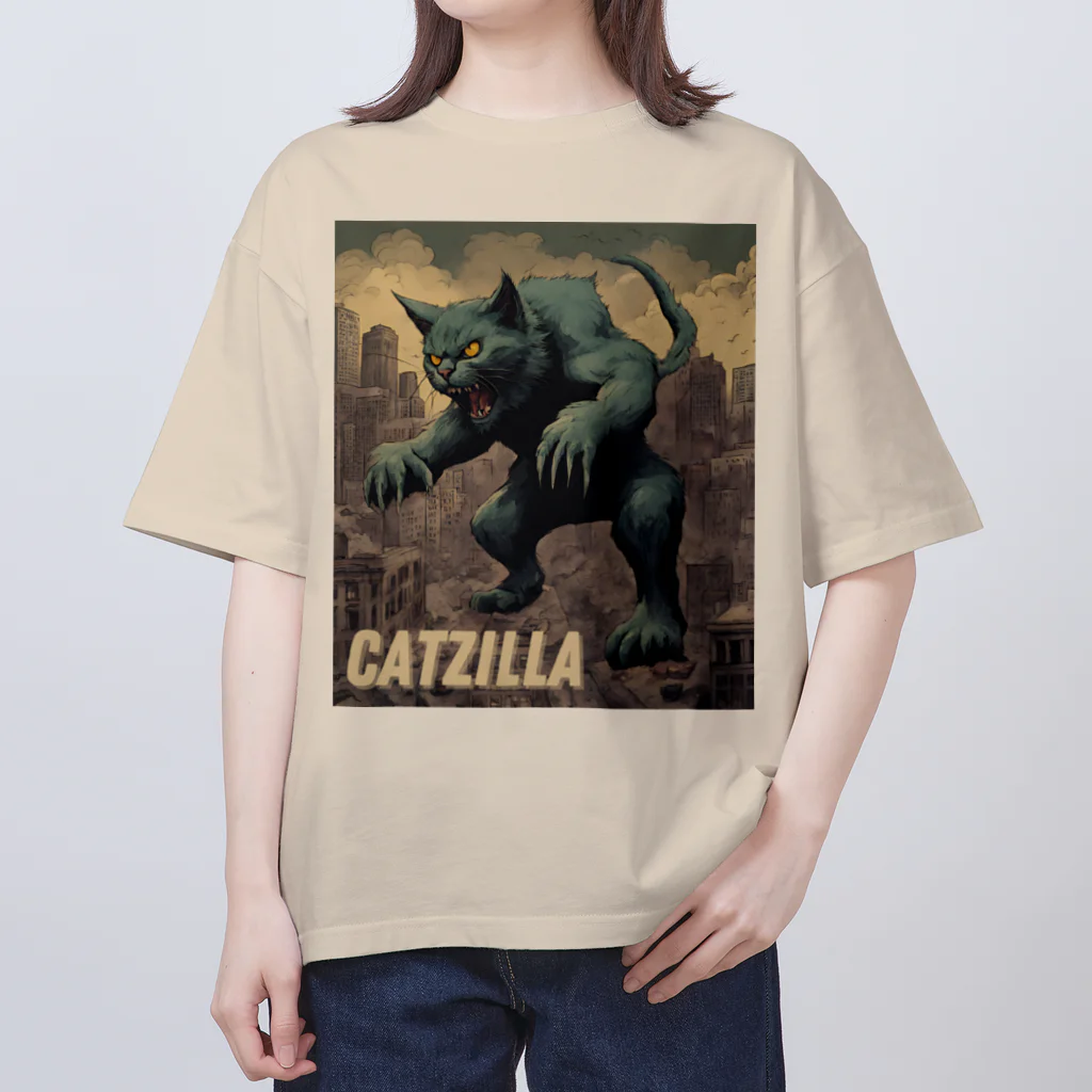 HappyFaceMarketのゴジラになりたい猫 CATZILLA Oversized T-Shirt