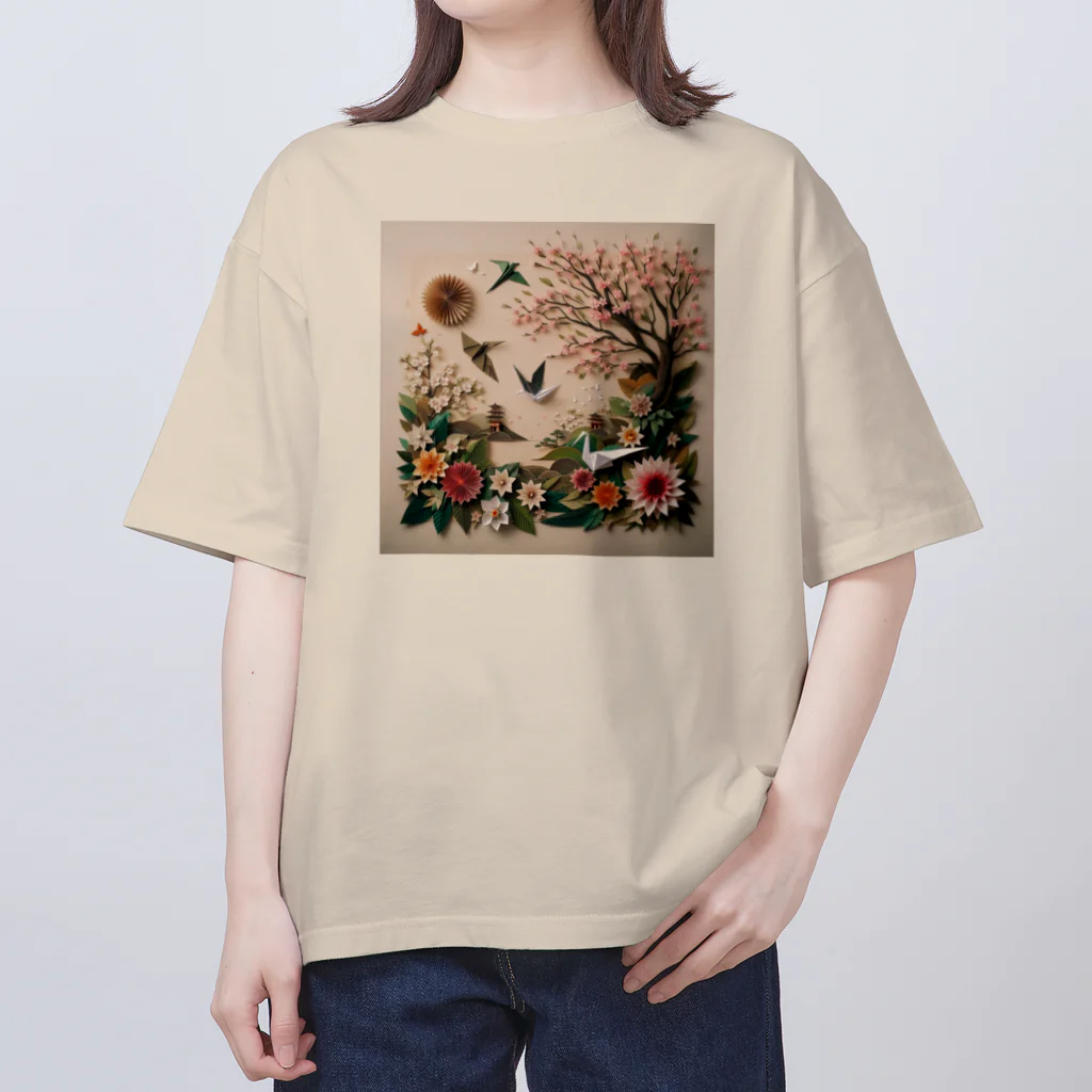 雲華堂の折り紙アート　春の兆し オーバーサイズTシャツ