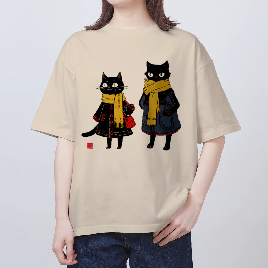 Lapis SHOPの黒猫夫婦のお買い物 Oversized T-Shirt