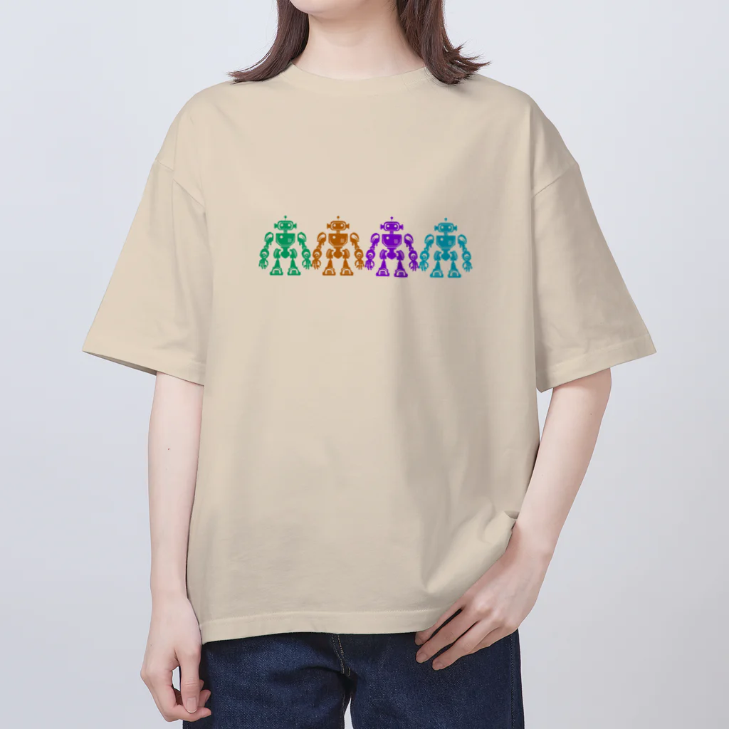 mirinconixの色違いの4機のレトロなロボット オーバーサイズTシャツ