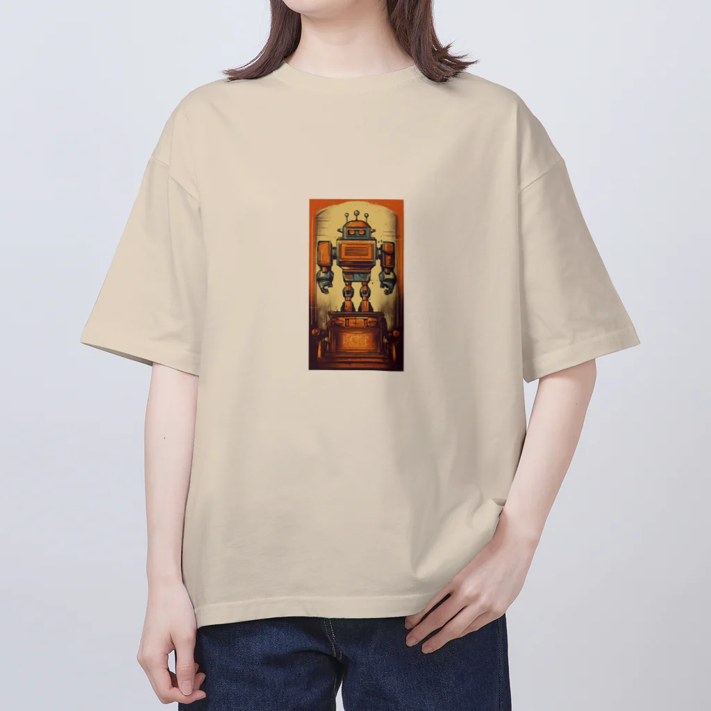 mirinconixのブリキのヴィンテージ風ロボットのイラスト オーバーサイズTシャツ