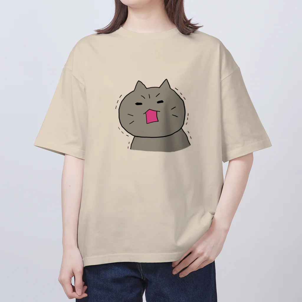 あっしゅのお店のグレー猫プルプル 2 オーバーサイズTシャツ