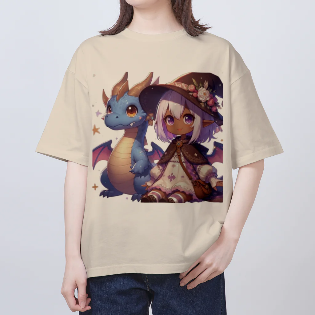 ピクセルパレットのドラゴンと可愛い女の子3 Oversized T-Shirt