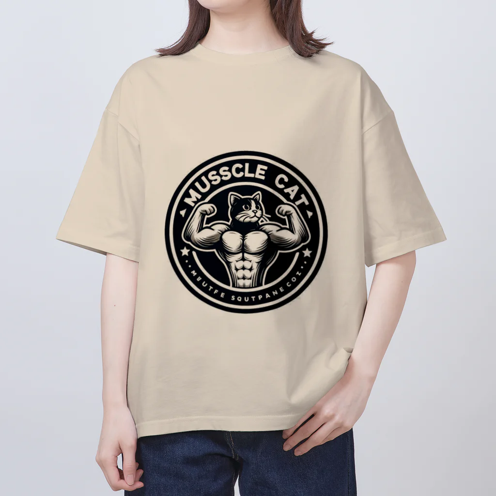 MUSCLE CAT 🐈🐈‍⬛のMUSCLE CAT ハチワレ Oversized T-Shirt