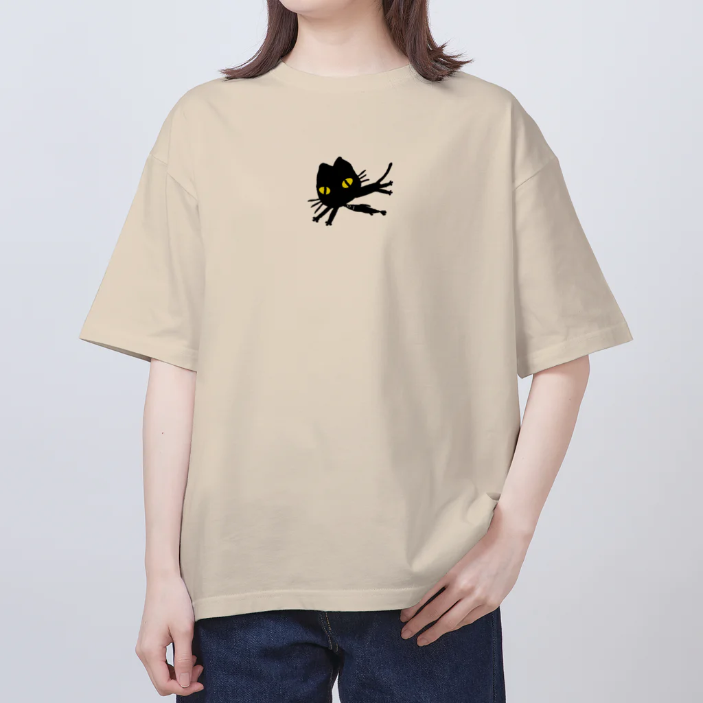 まみおデザインの黒ネコとサンマ Oversized T-Shirt