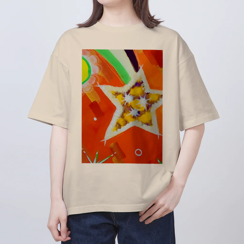 🐶シュナといろいろ🎨の流れ星　(オレンジ) オーバーサイズTシャツ
