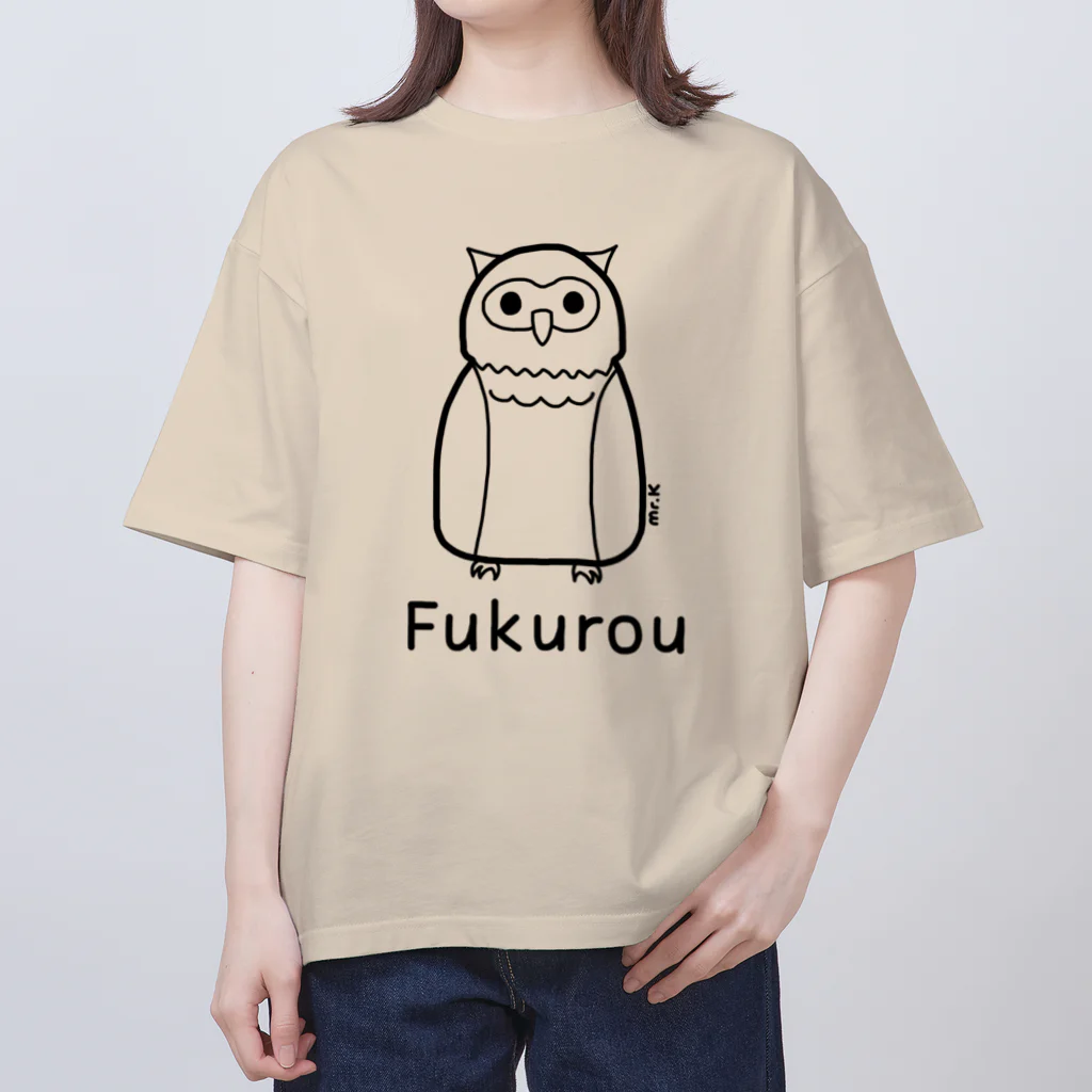 MrKShirtsのFukurou (フクロウ) 黒デザイン オーバーサイズTシャツ