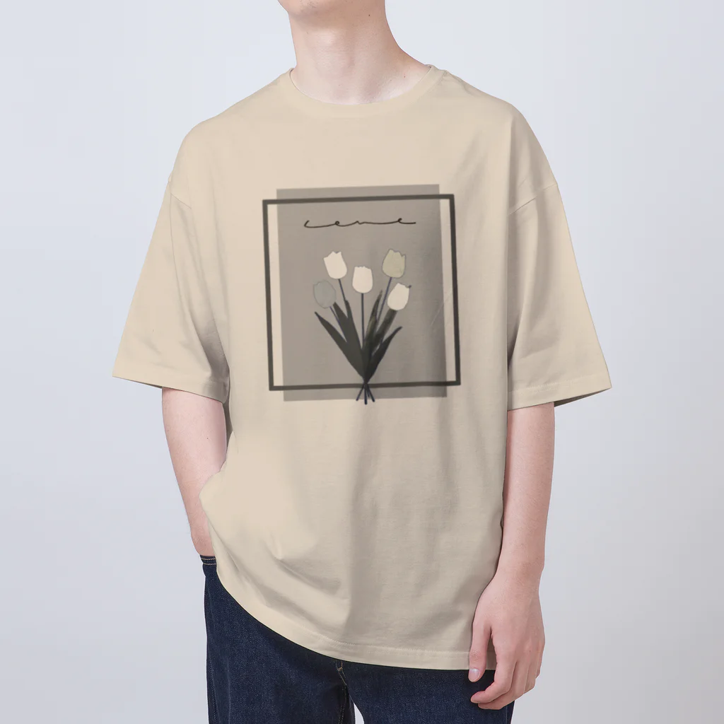 rilybiiのgrayish color × white × charcoal ×  tulip bouquet オーバーサイズTシャツ