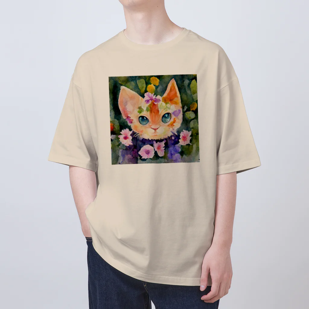 ccaattの花畑で子猫とかくれんぼ オーバーサイズTシャツ