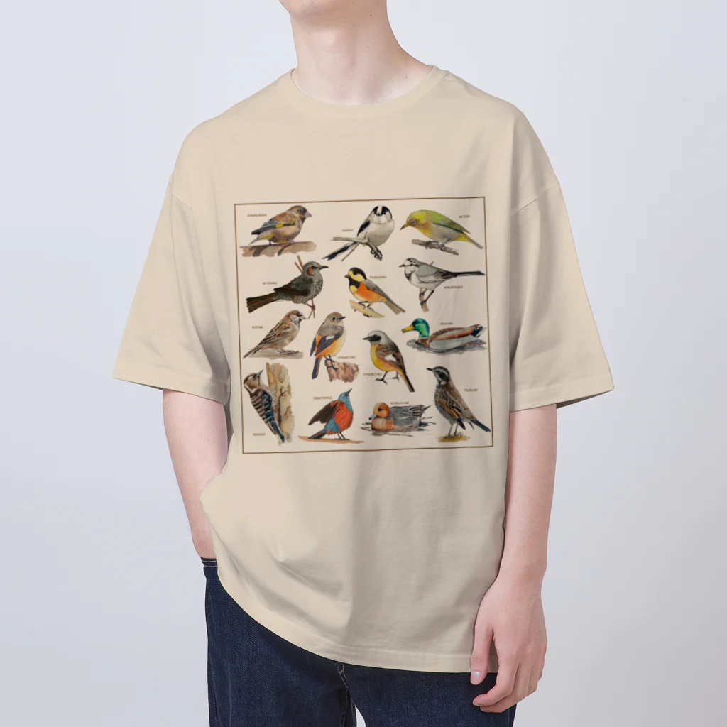 Hick3desuの野鳥集合イラストB オーバーサイズTシャツ