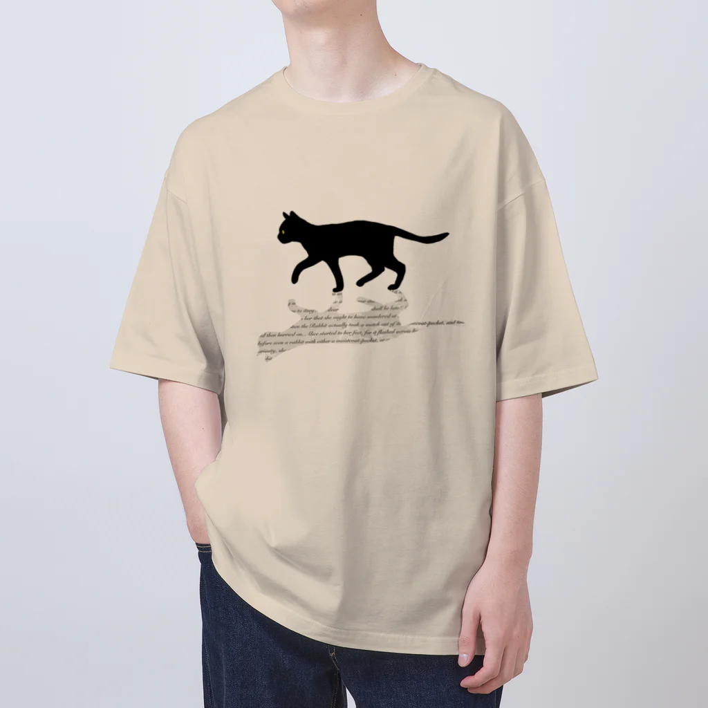 小鳥と映画館の黒猫と影　英字白 オーバーサイズTシャツ