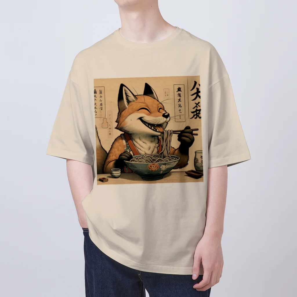 いきもの戯画のきつねそば オーバーサイズTシャツ