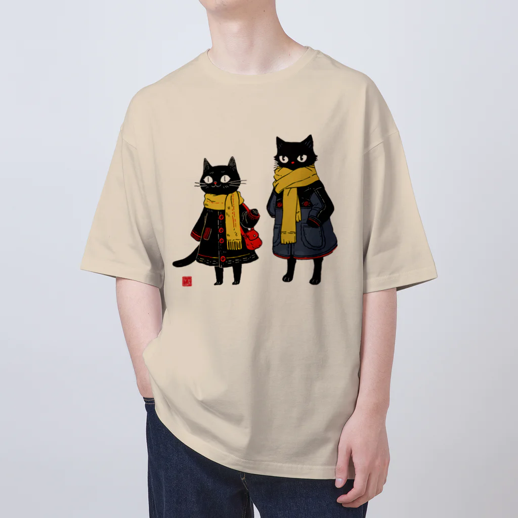 Lapis SHOPの黒猫夫婦のお買い物 Oversized T-Shirt