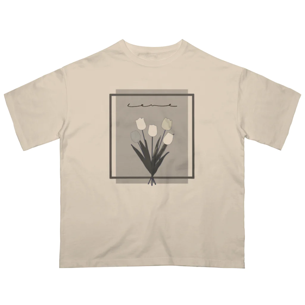 rilybiiのgrayish color × white × charcoal ×  tulip bouquet オーバーサイズTシャツ