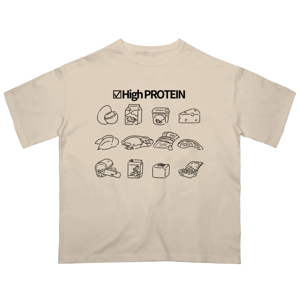 Kの☑High PROTEIN(モノクロ) オーバーサイズTシャツ