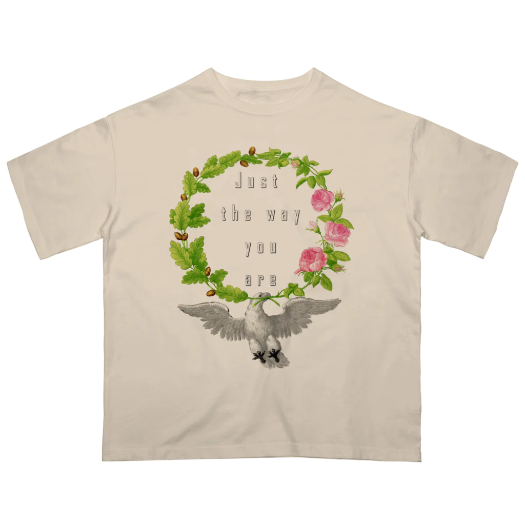 PALA's SHOP　cool、シュール、古風、和風、の幸福を運ぶ鳥「Just the way you are」 オーバーサイズTシャツ