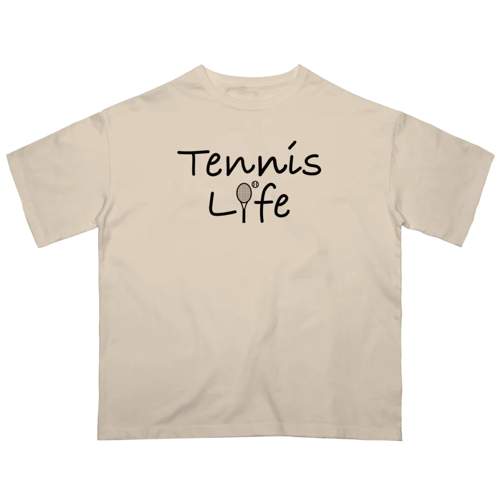 sports_tower スポーツタワーのテニス・TENNIS・ライフ・筆記文字・アイテム・デザイン・ラケット・ガット・イラスト・スポーツ・Tシャツ・サーブ・男子・女子・かっこいい・かわいい・選手・画像・ボール・王子・応援 オーバーサイズTシャツ