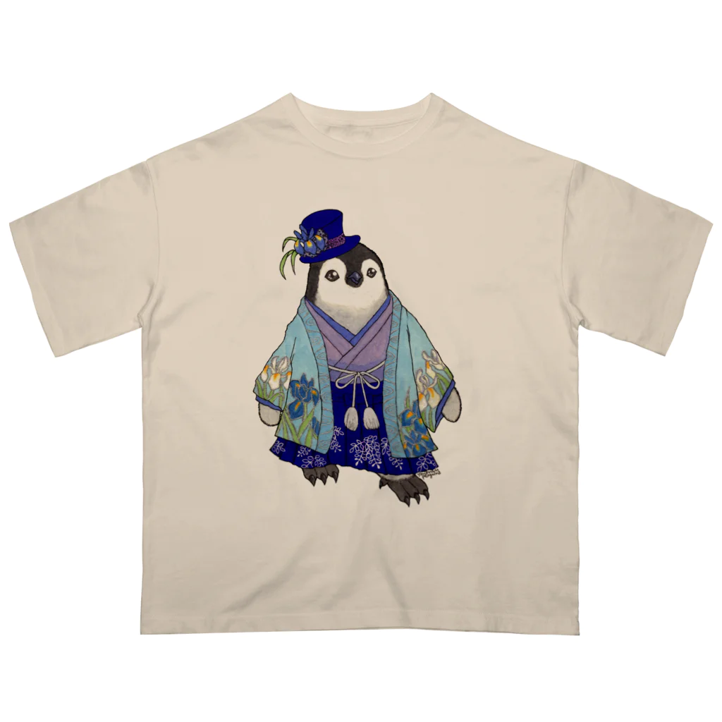 ヤママユ(ヤママユ・ペンギイナ)の着物ぺんぎんーいずれは菖蒲かエンペヒナー Oversized T-Shirt