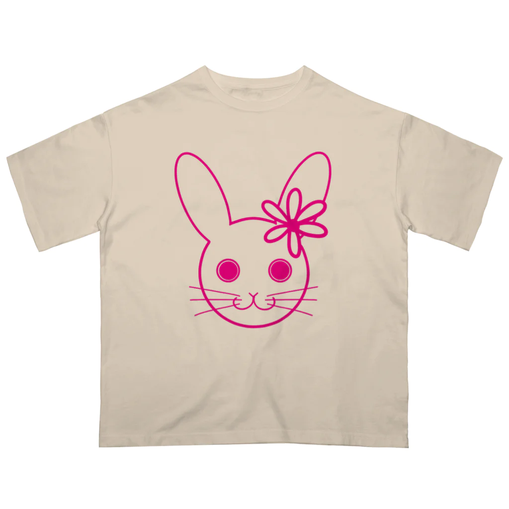 Rabbitflowerのびっくり♥らびこ♥ピンク オーバーサイズTシャツ