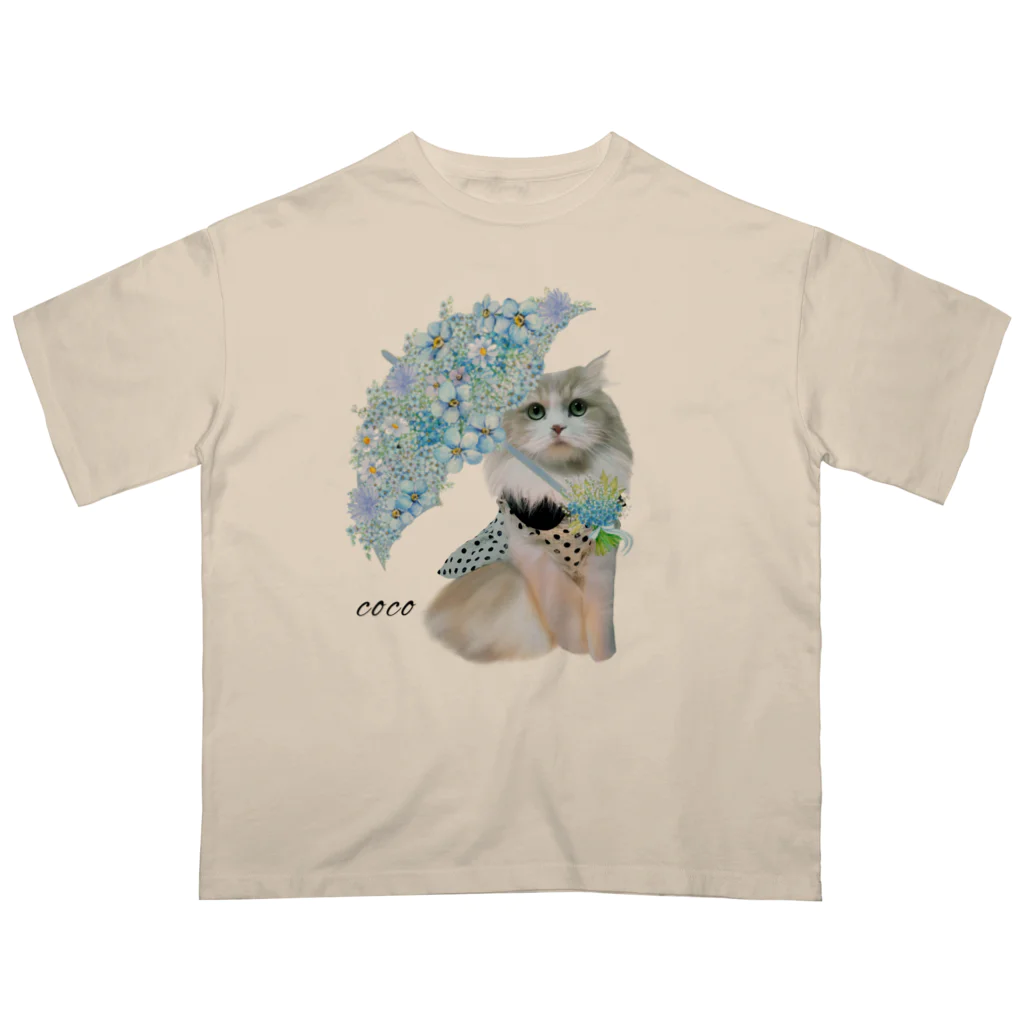 ゆきリンアート【保護猫活動 支援】の花傘ーcocoちゃん オーバーサイズTシャツ