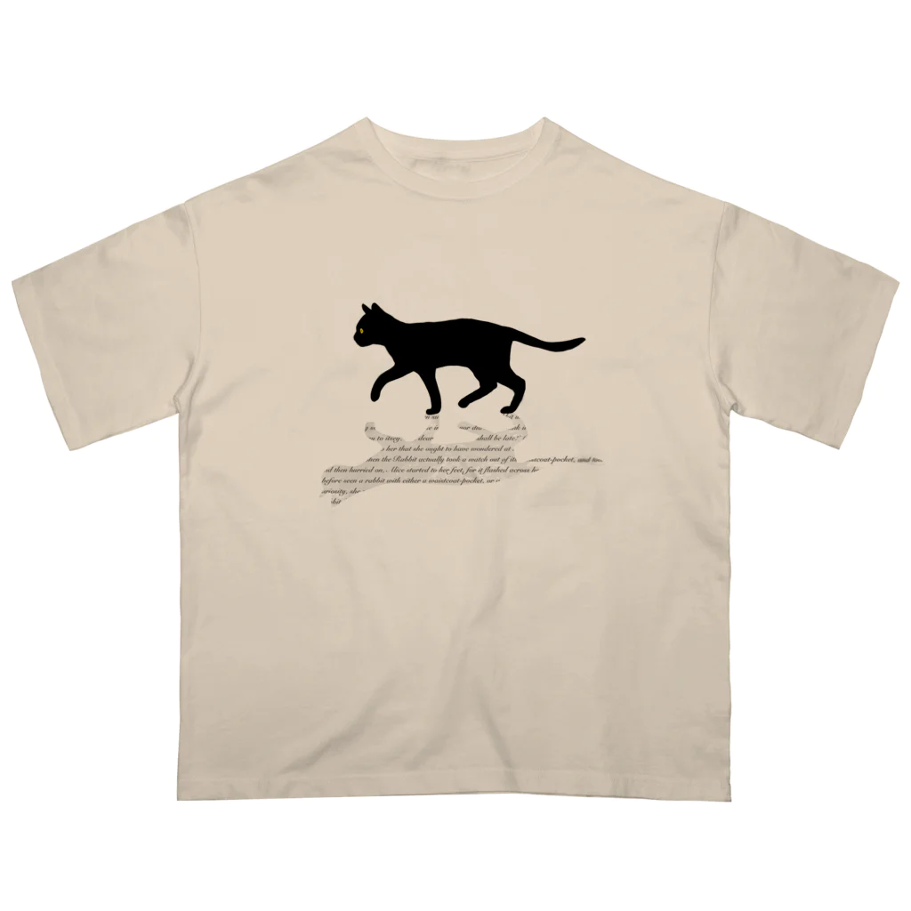 小鳥と映画館の黒猫と影　英字白 オーバーサイズTシャツ