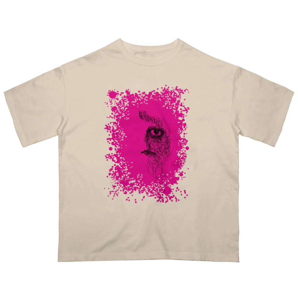 工房ＨＡＮＺＯＵのラフ画 No.2 PINK オーバーサイズTシャツ