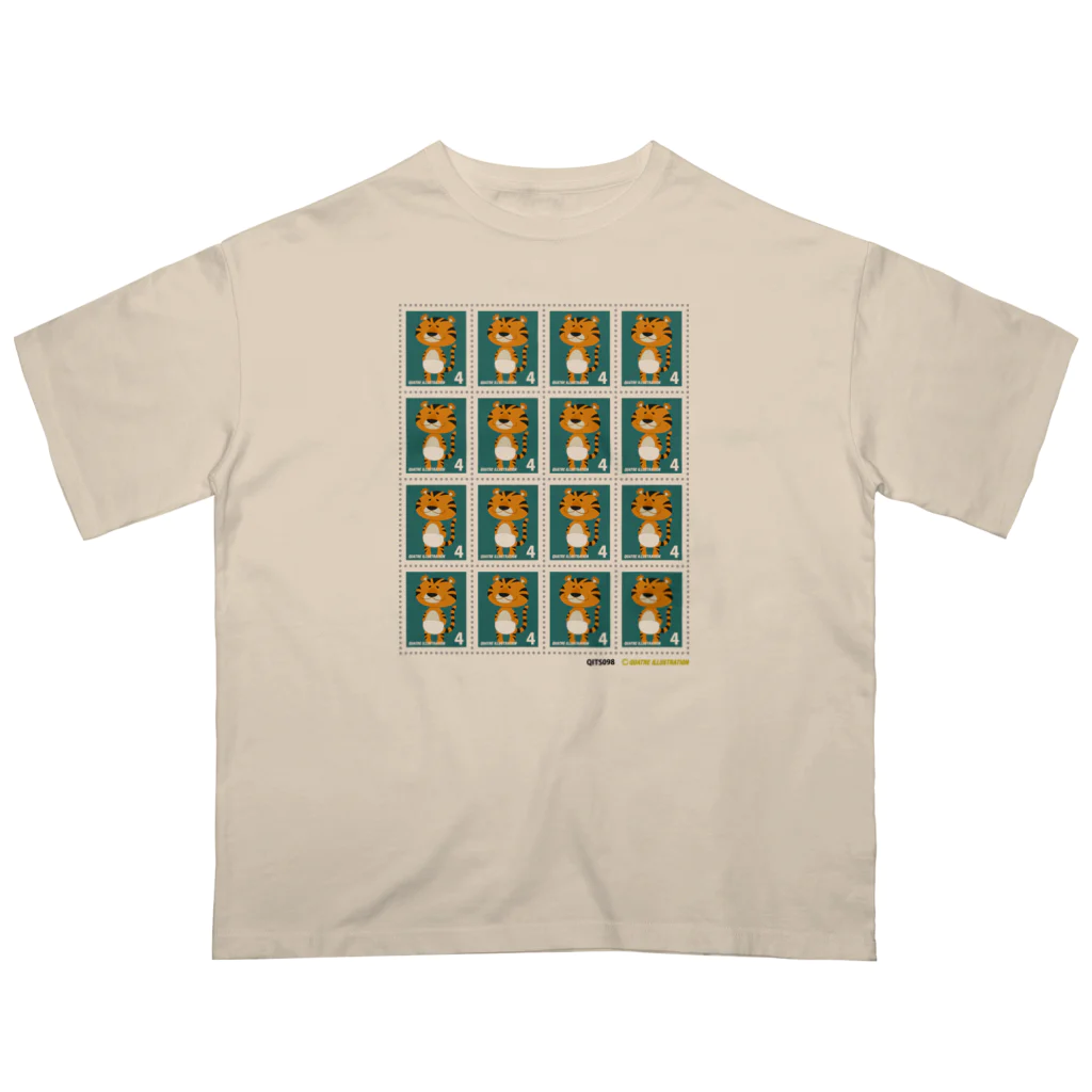 Quatre Illustrationのキャトル切手_オムツトラ4×4 オーバーサイズTシャツ