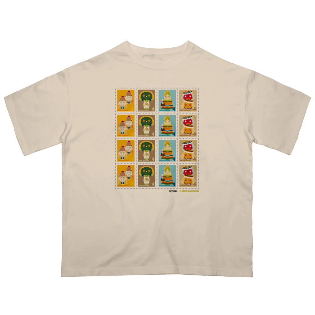 Quatre Illustrationのキャトル切手_お野菜ファッションB 4×4 Oversized T-Shirt