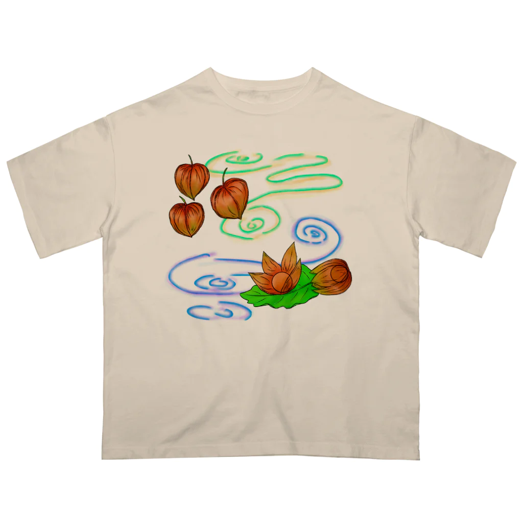 Lily bird（リリーバード）のホオズキ 水紋背景（和柄） オーバーサイズTシャツ