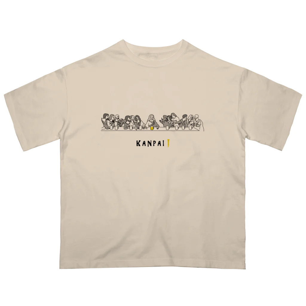 ビールとアート TM-3 Designの名画 × BEER（最後の晩餐）黒線画 Oversized T-Shirt