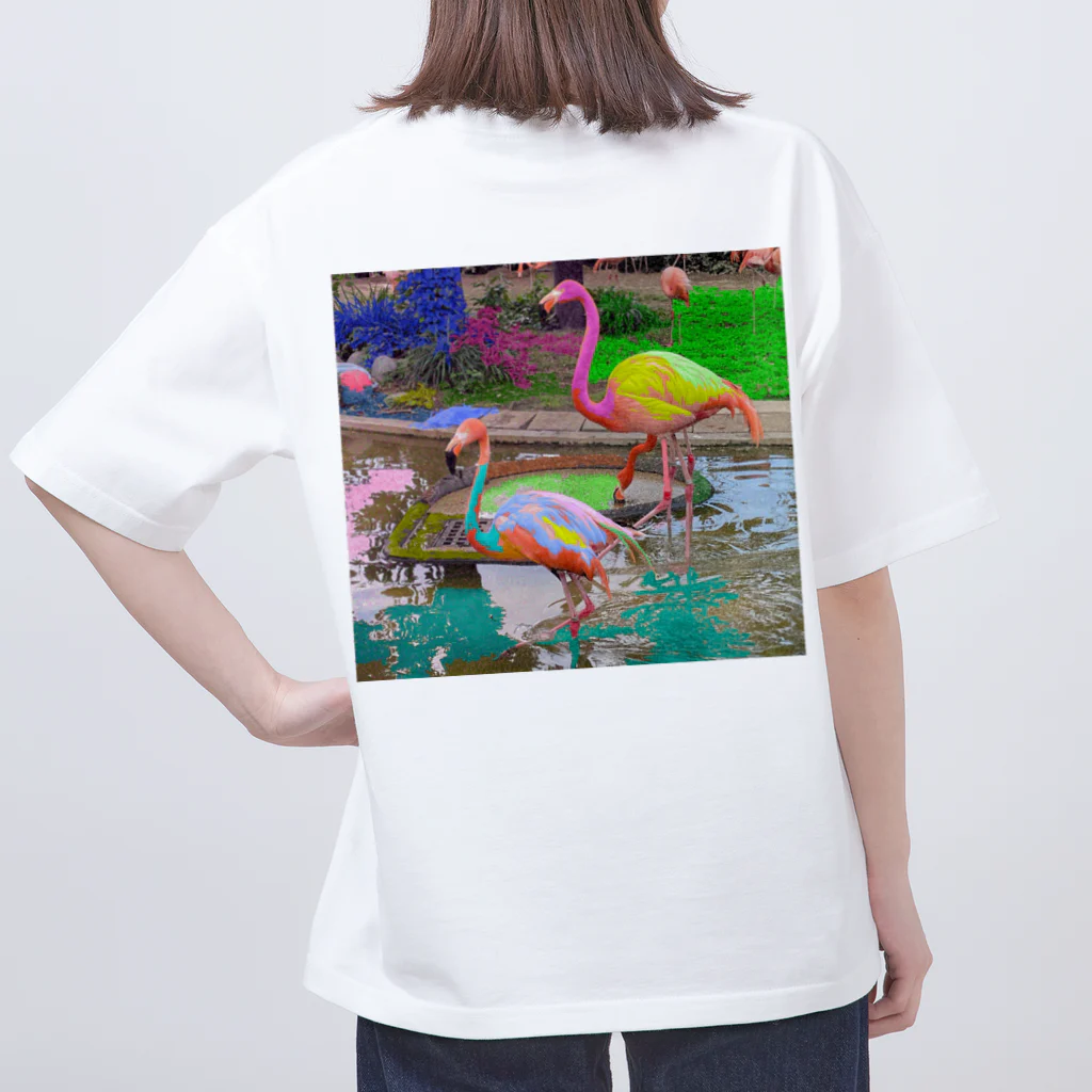 ShuszloのFlamingos covered with color  オーバーサイズTシャツ